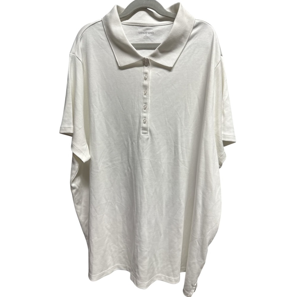 Land's End White Polo Shirt Short Sleeve Casual Top Cotton Breathable Women's 2X